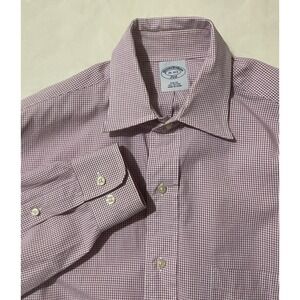 Brooks Brothers 346 Slim Fit Dress Shirt Checkered Button‎ Up LS 15 2/3 Stain